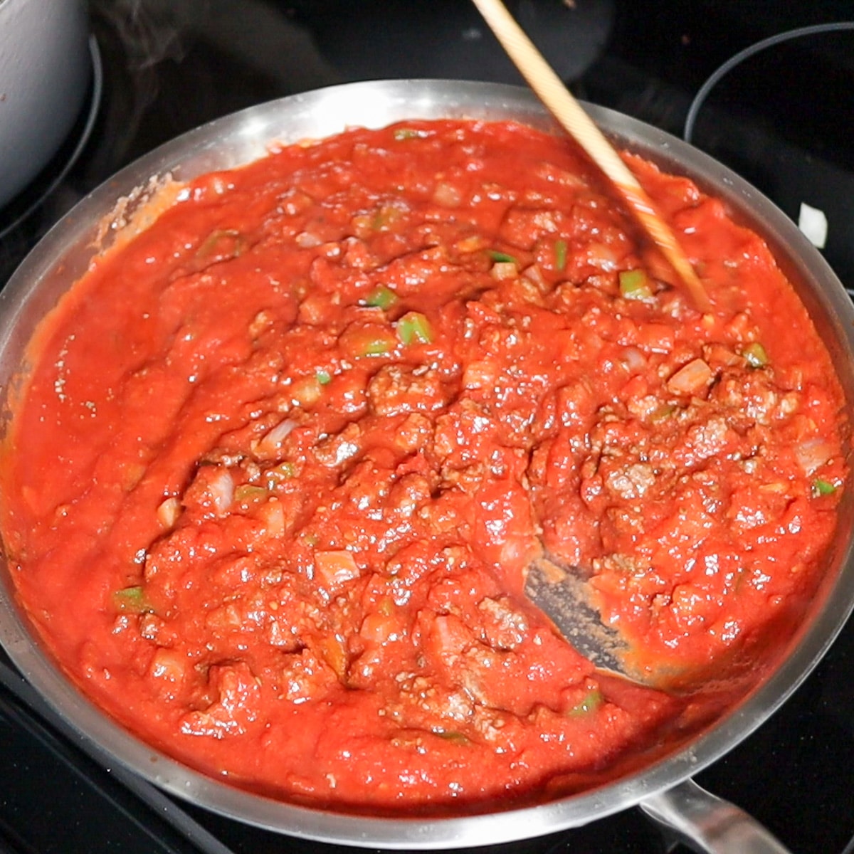 the sauce in a pan
