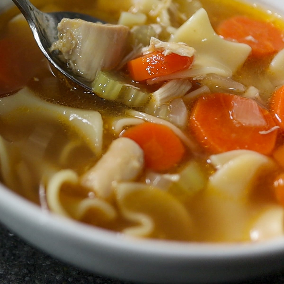 chicken noodle soup in a bowl