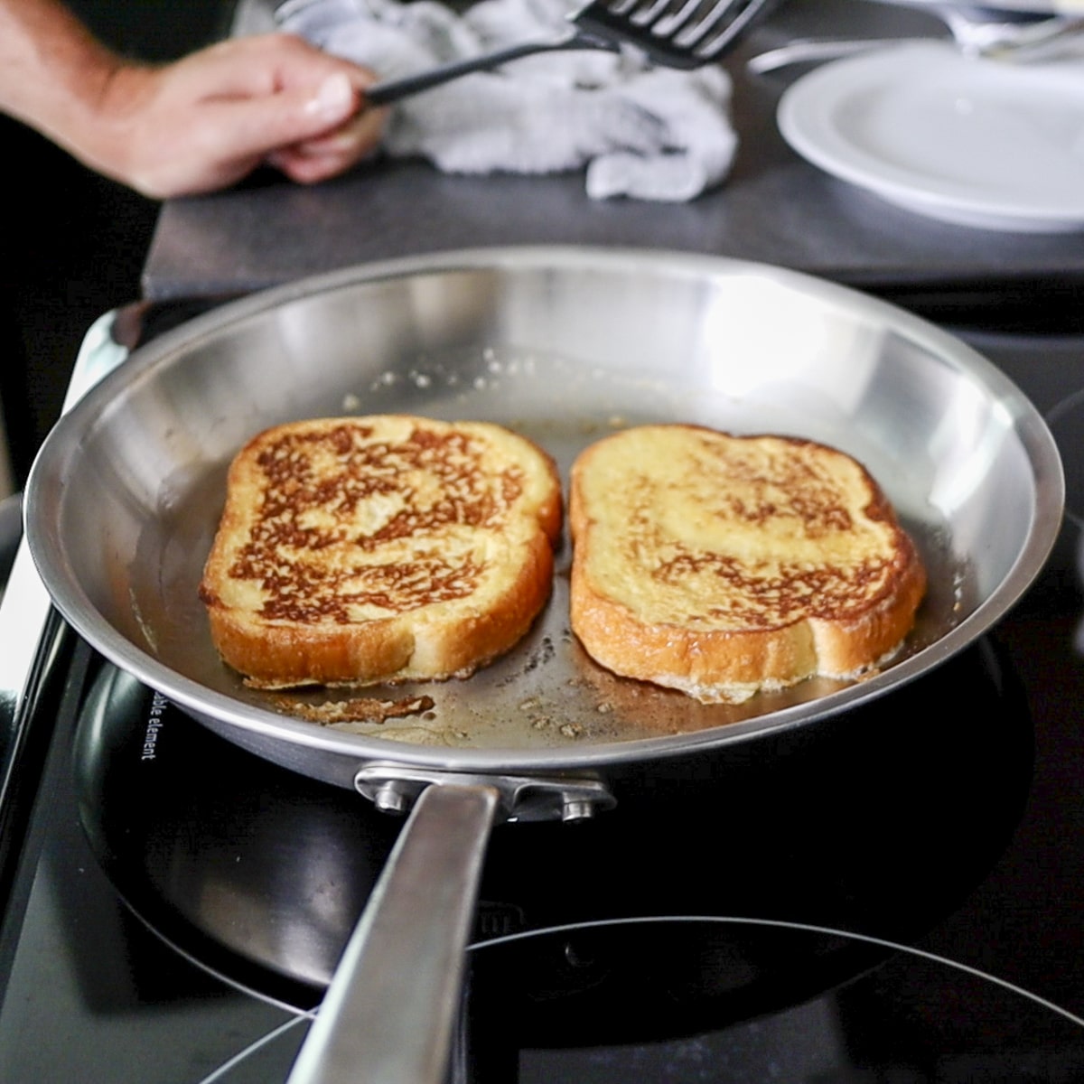 cooking the French toast for one.