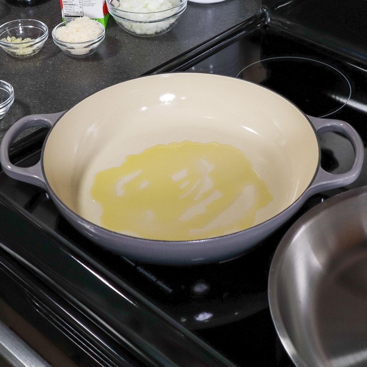 olive oil in saute pan