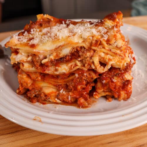 Lasagna without ricotta cheese on a plate