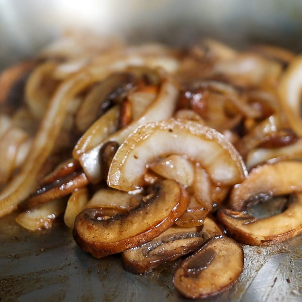 close-up of the mushrooms and onions
